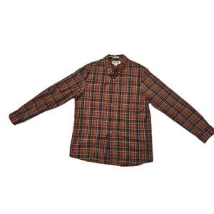 Duluth Trading Untucked Button Down Shirt Slim Fit Plaid Mens Large L Zip Pocket